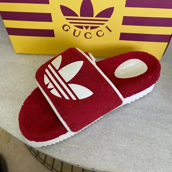 Adidas x Gucci 702412 Mens Slides Sandals Shoe, Red, sz Gucci 9 & 10 - Picture 14 of 16